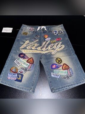 Valley Dreams Embroidered Denim Jean Shorts - Blue